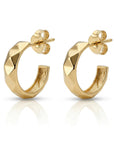 Geometric Textured Gold Huggies 14k Solid Gold