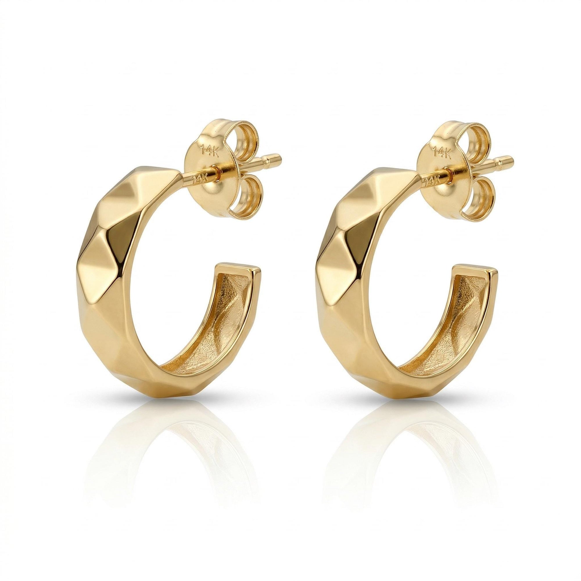 Geometric Textured Gold Huggies 14k Solid Gold - Melt'm Jewelry