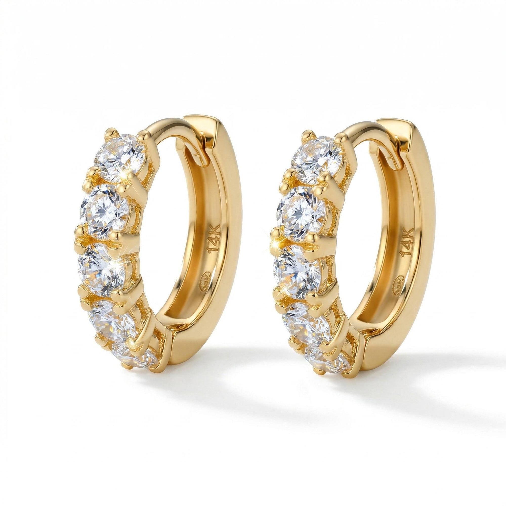 14k solid gold chunky diamond huggie earrings with natural diamonds, 0.5 carat thick gold hoop earrings, fine jewelry gift for her