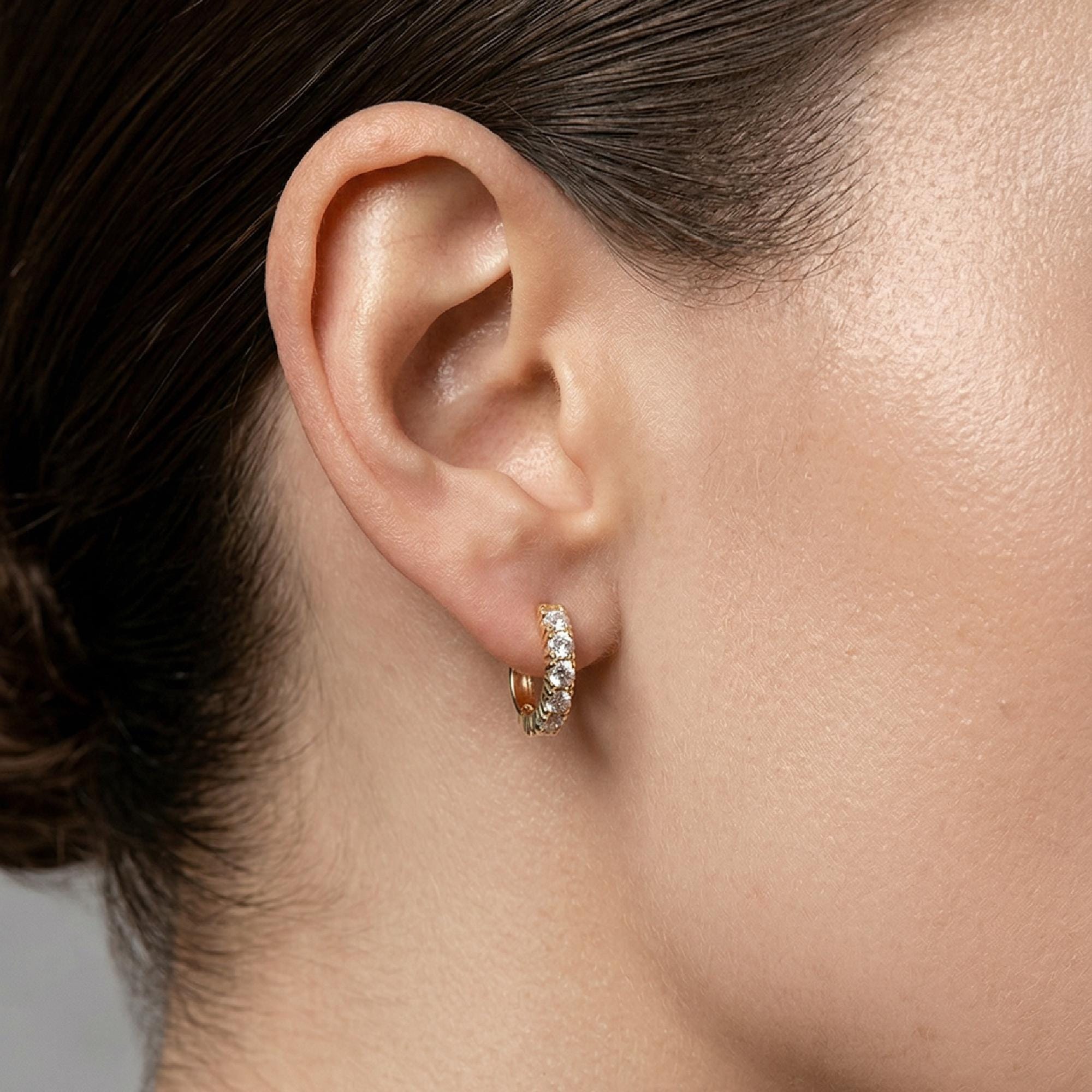 Chunky Diamond Huggie Earrings in 14K Gold