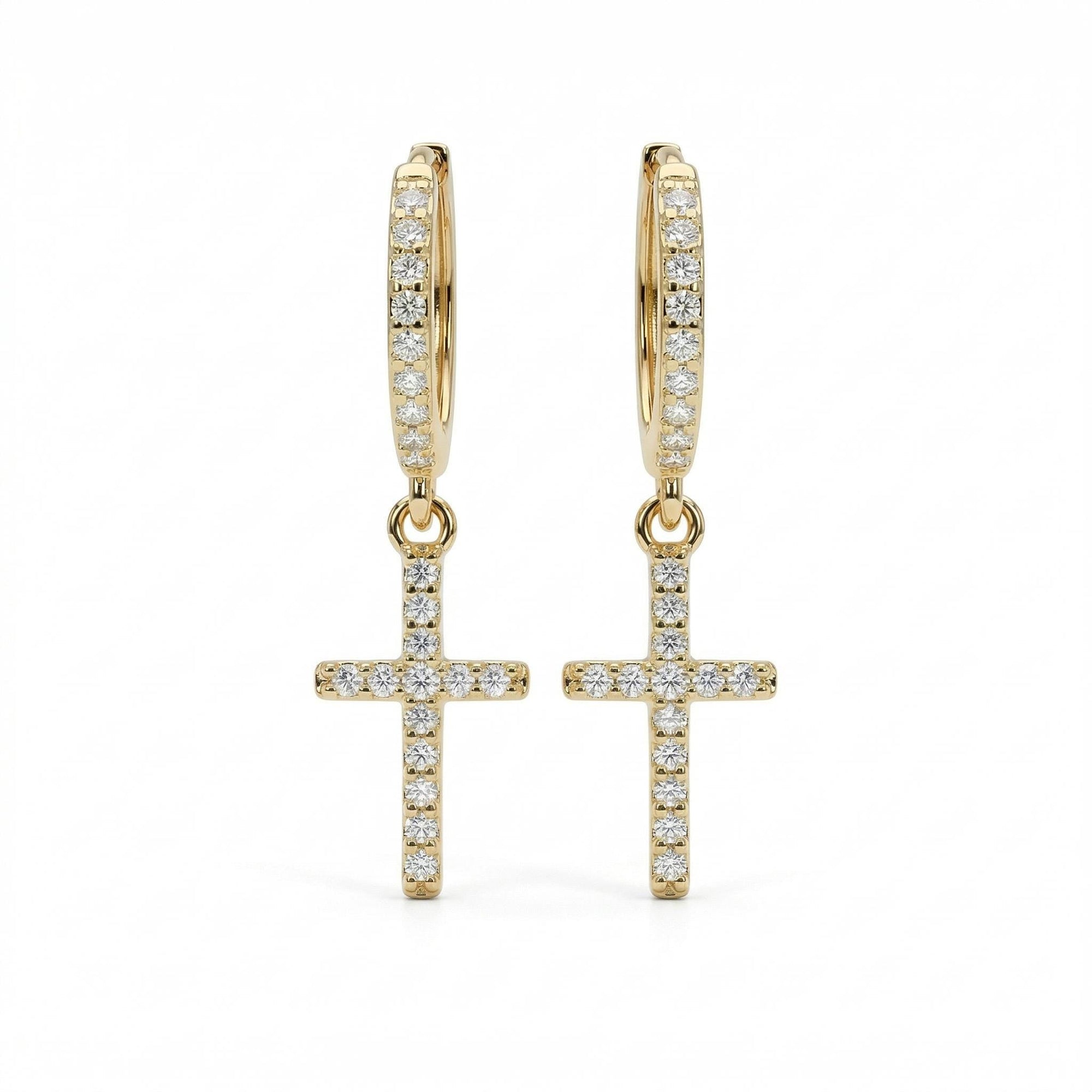 Diamond Cross Hoop Earrings (SINGLE or PAIR) - Melt'm Jewelry