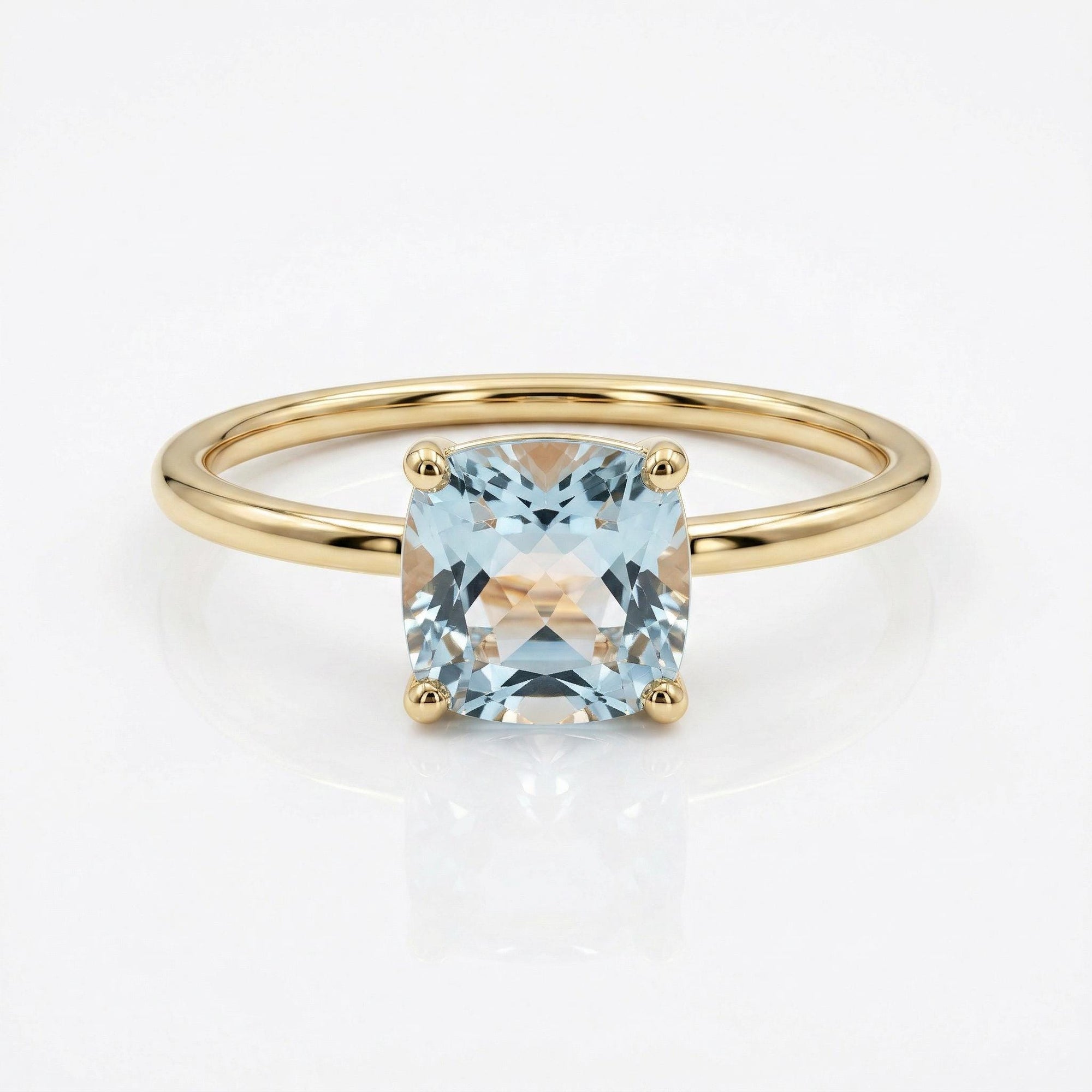 Cushion Cut Aquamarine Ring 14k Gold, Floral Basket Setting Ring - Melt'm Jewelry