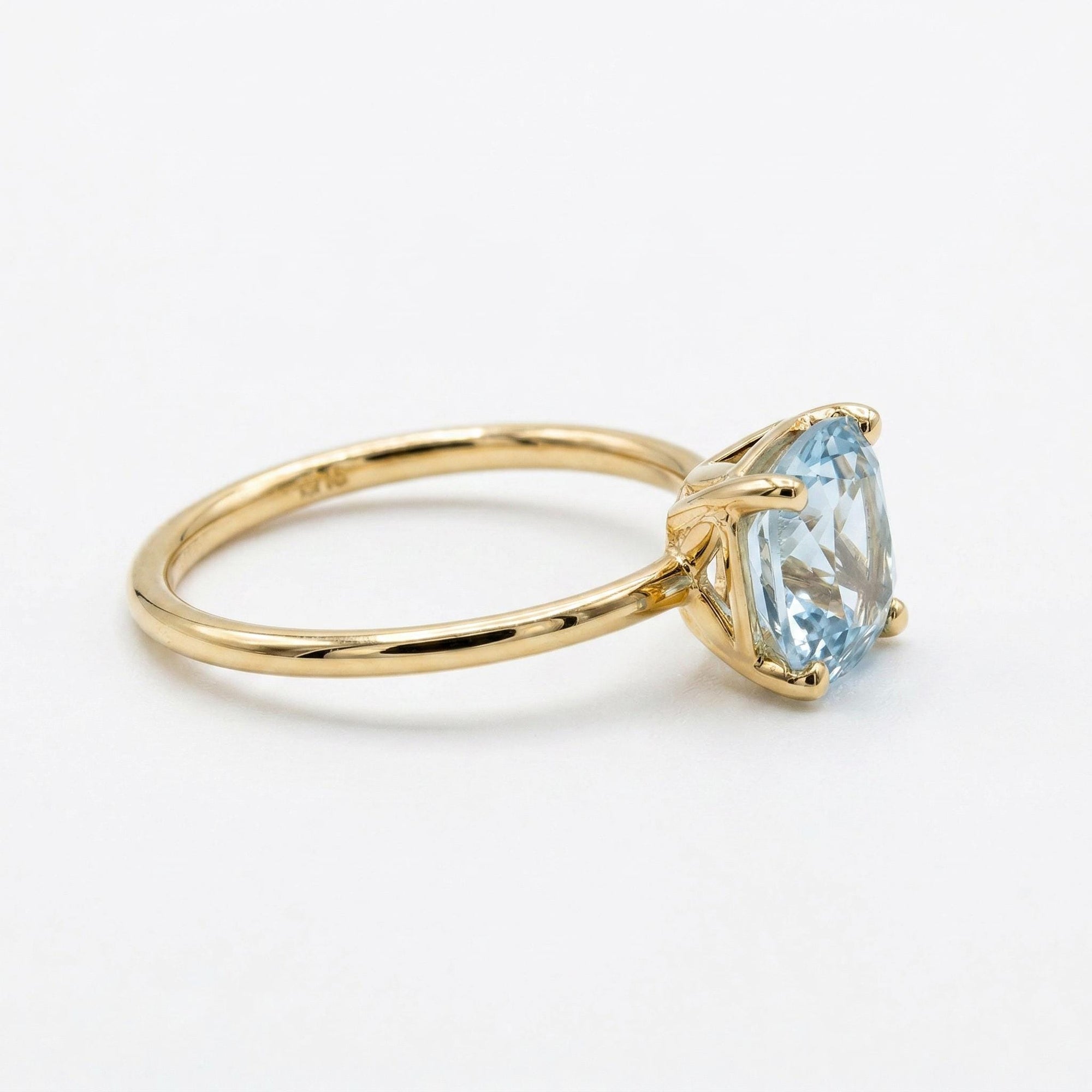 Vintage style aquamarine ring floral basket detail side view