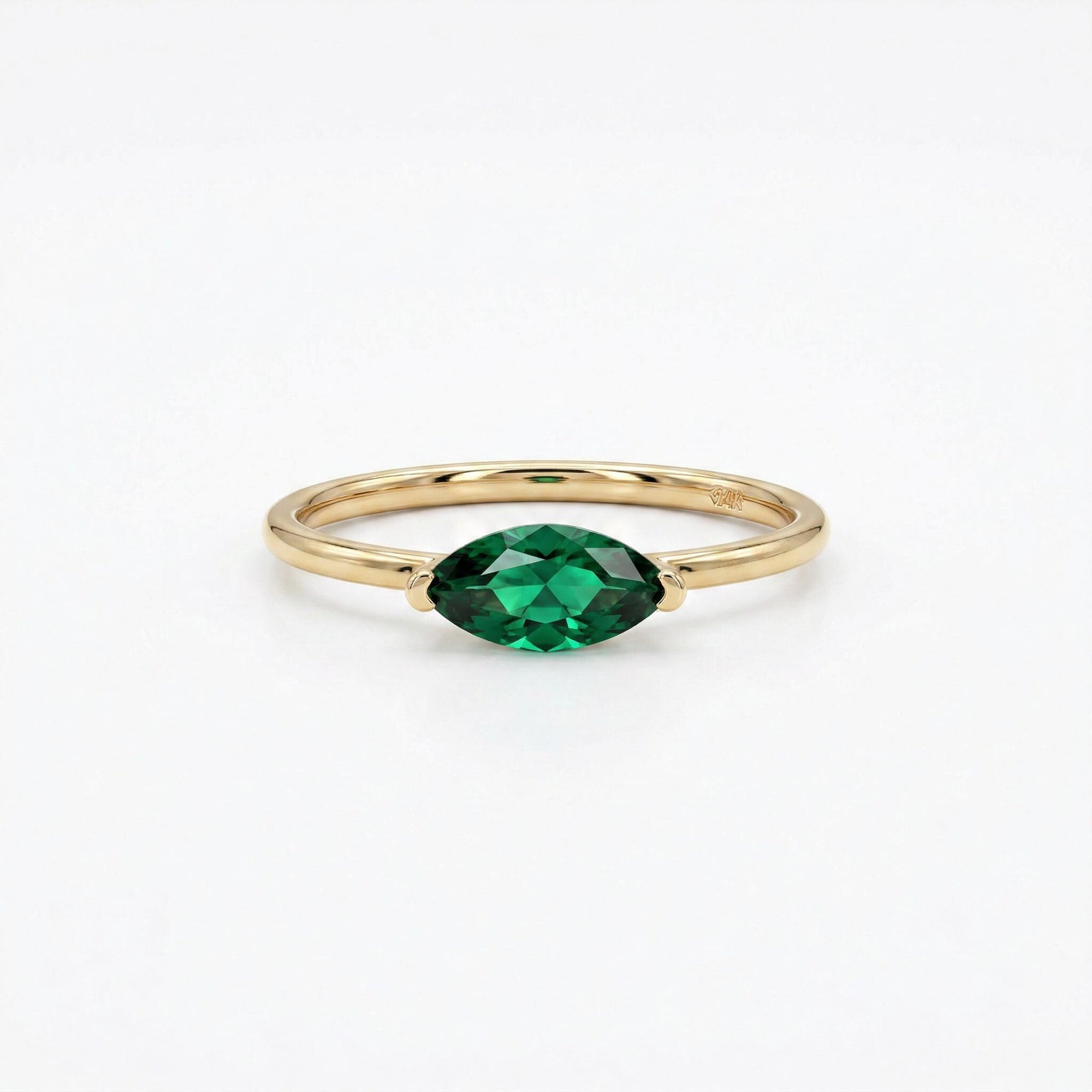 8x4mm lab grown emerald ring minimalist gold band stacking style