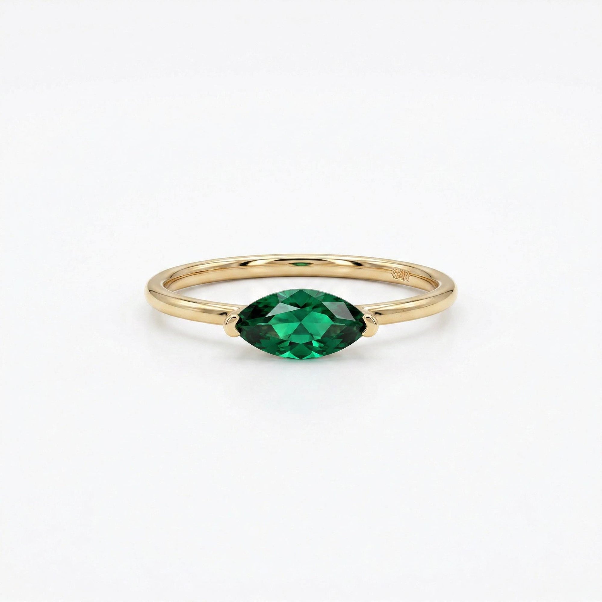 Marquise Lab Grown Emerald Ring 14k Gold, East West Emerald Ring, Minimalist Gold Ring - Melt'm Jewelry