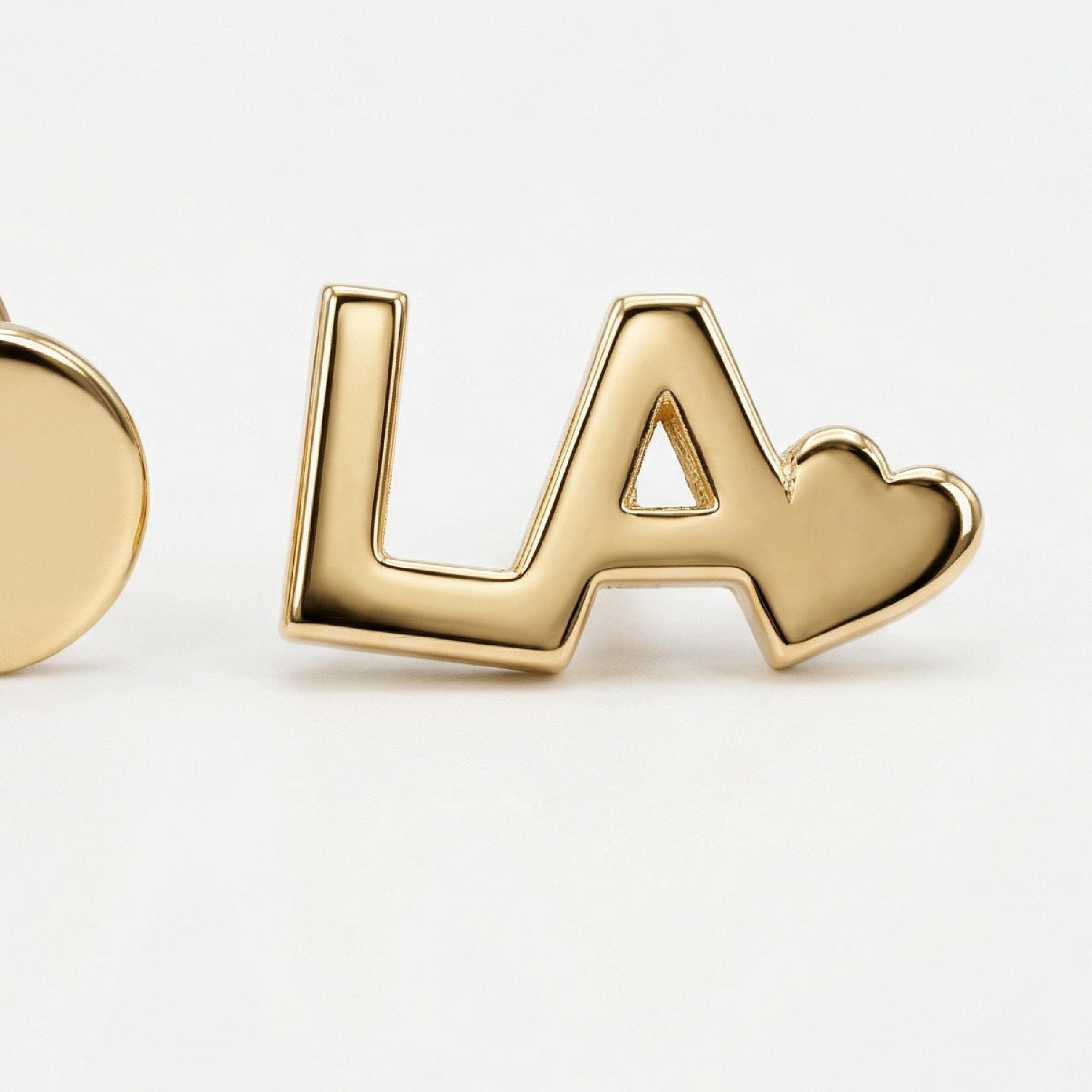 LA with Heart Logo Flat Back Earrings 14k Solid Gold - Melt'm Jewelry