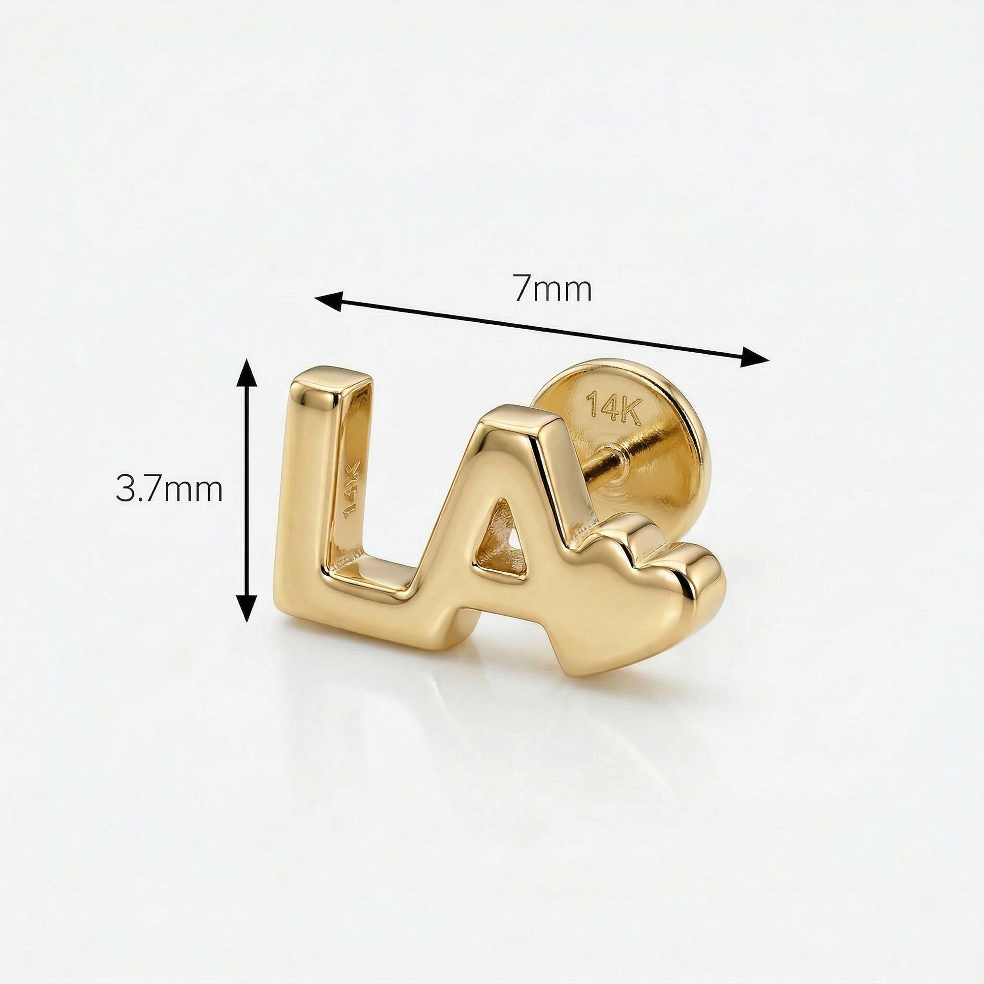 LA with Heart Logo Flat Back Earrings 14k Solid Gold