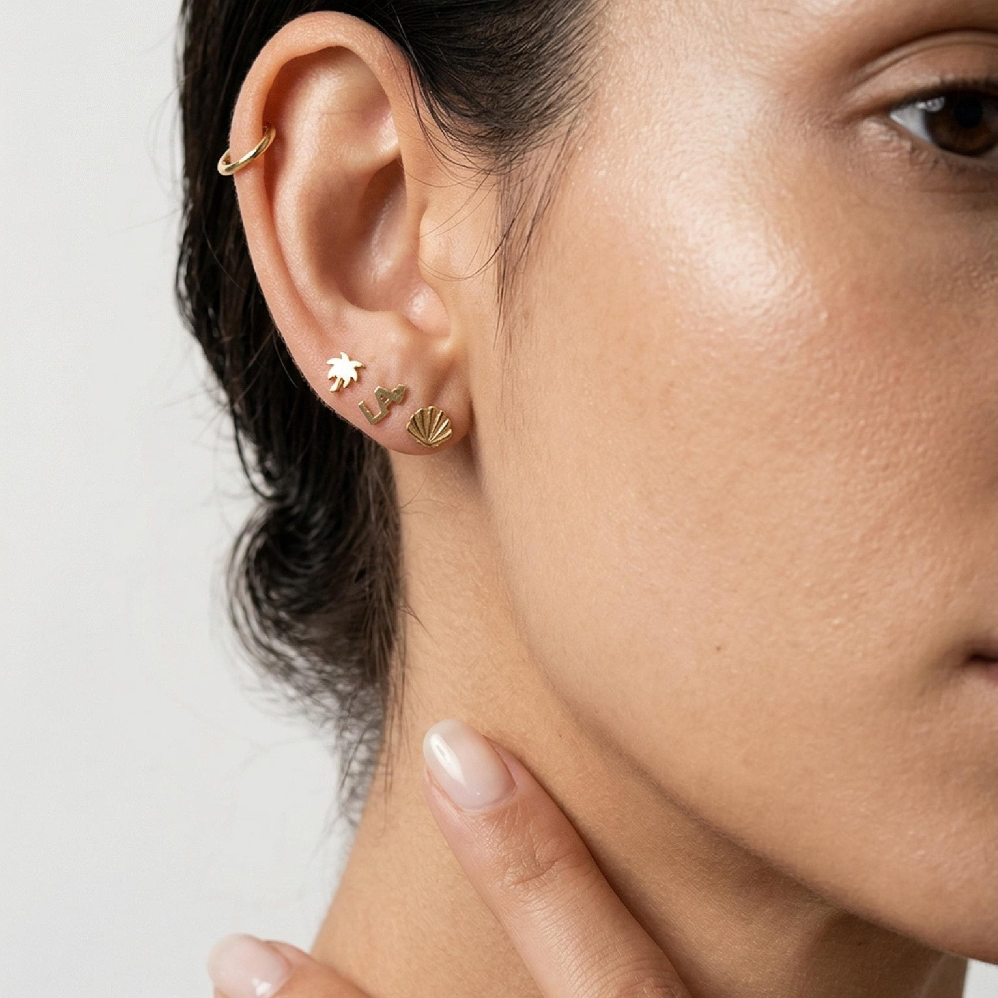 LA with Heart Logo Flat Back Earrings 14k Solid Gold