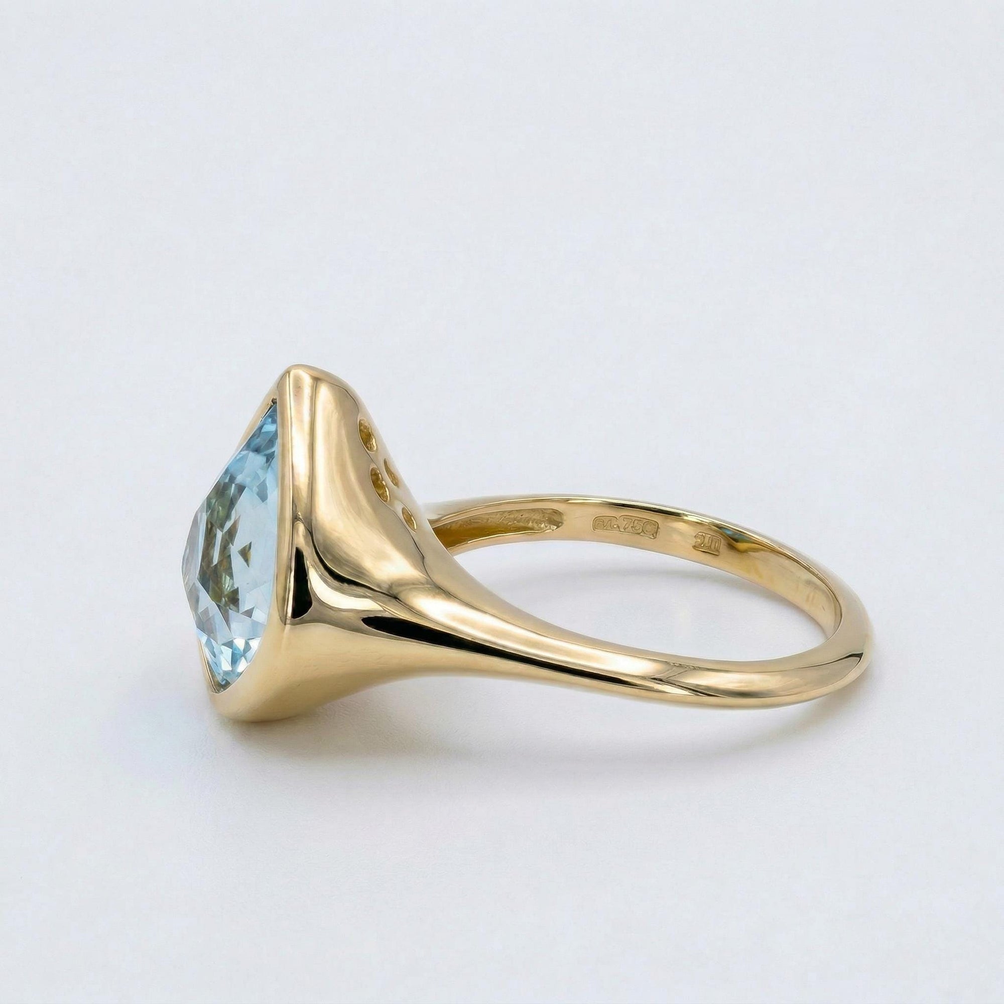 Fancy Cut Aquamarine Bezel Set Ring, Gold Statement Ring - Melt'm Jewelry