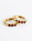 Garnet Huggie Hoop Earrings 14k Gold, Bridal Garnet Hoop Earrings