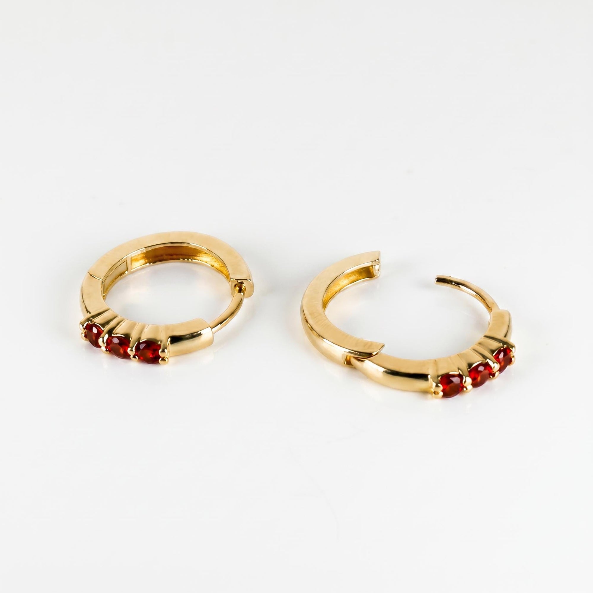 Garnet Huggie Hoop Earrings 14k Gold, Bridal Garnet Hoop Earrings