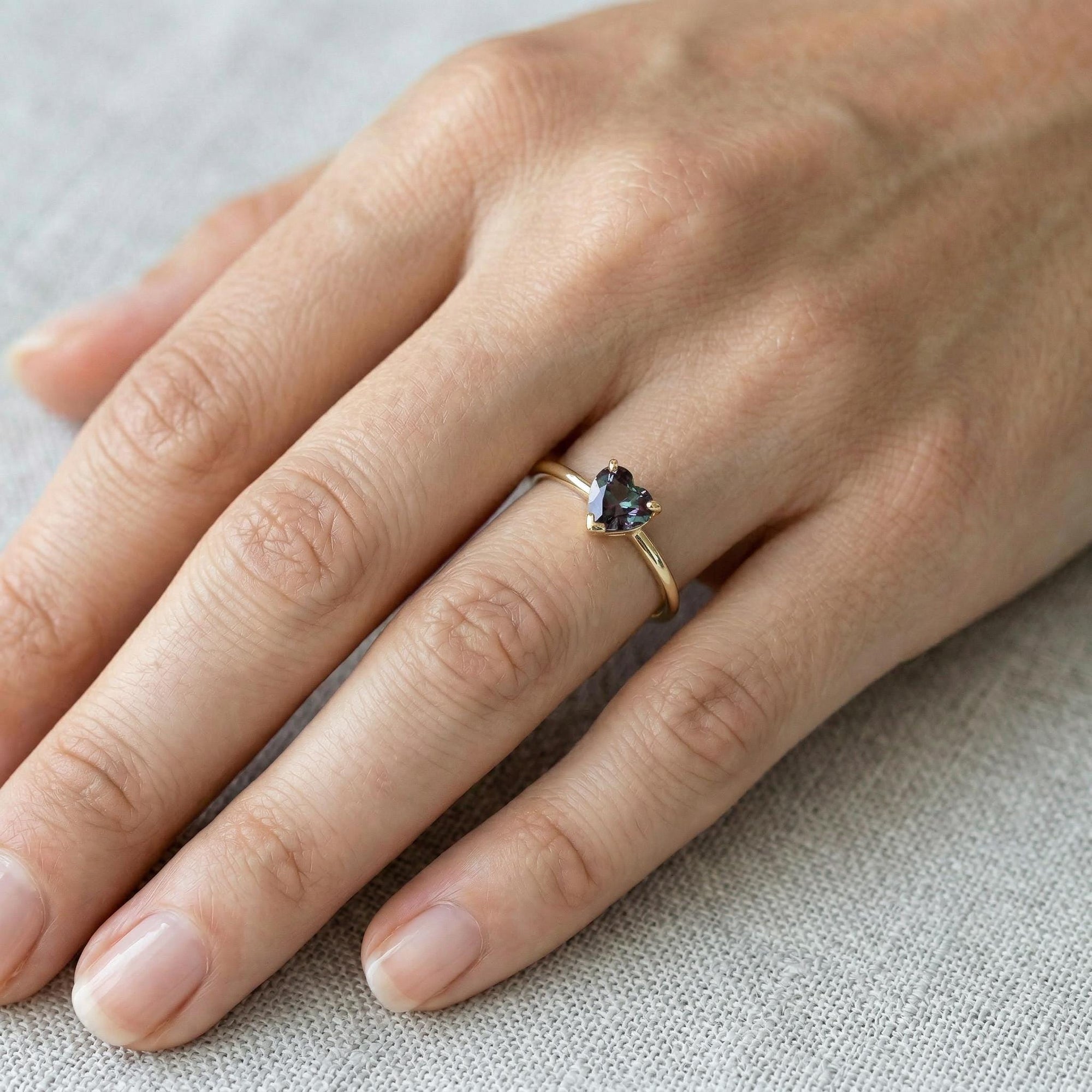 14K Gold Heart Cut Alexandrite Ring – June Birthstone Engagement Ring