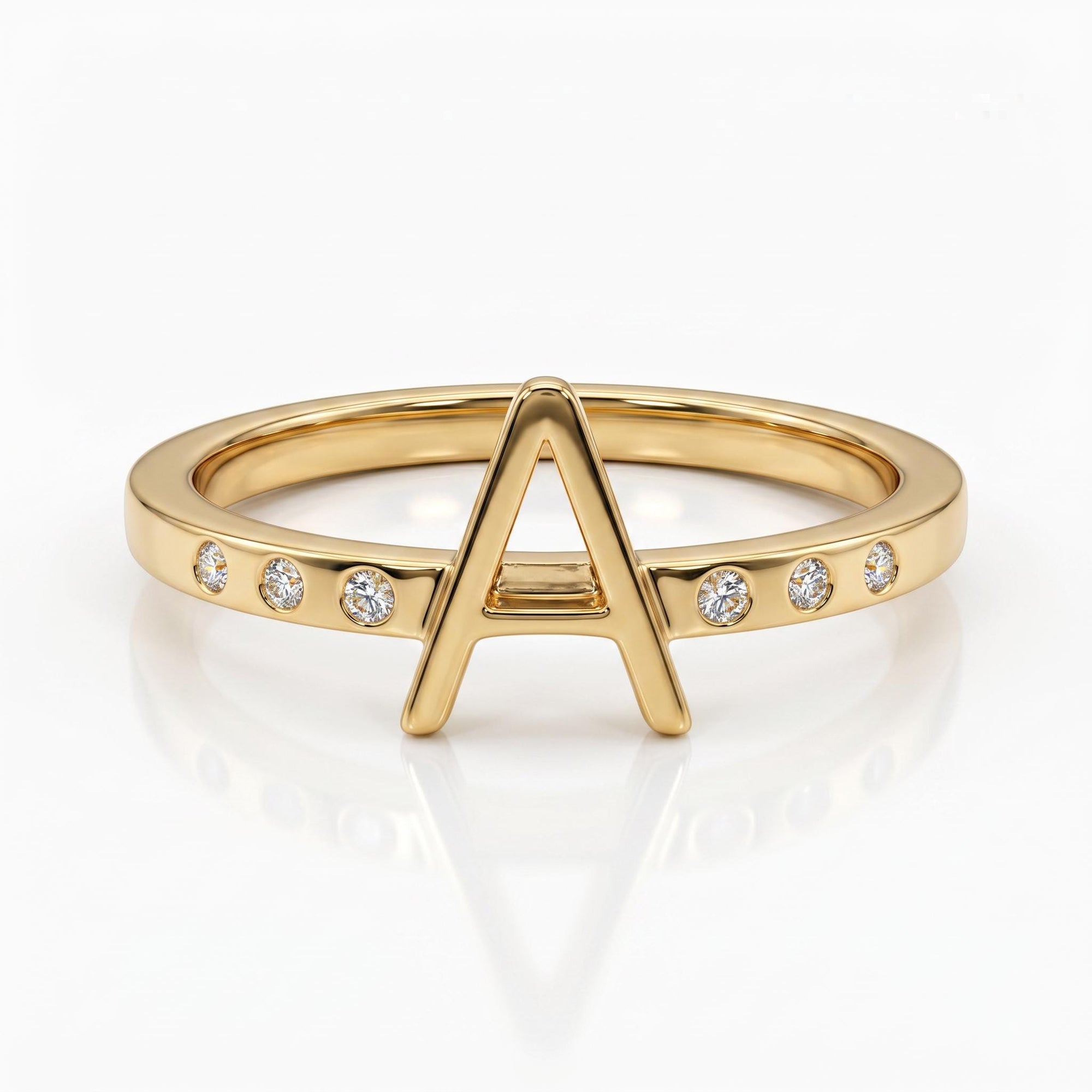 14k Gold Diamond Initial Ring, Personalized Square Band Monogram Ring - Melt'm Jewelry