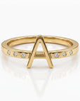14k Gold Diamond Initial Ring, Personalized Square Band Monogram Ring - Melt'm Jewelry