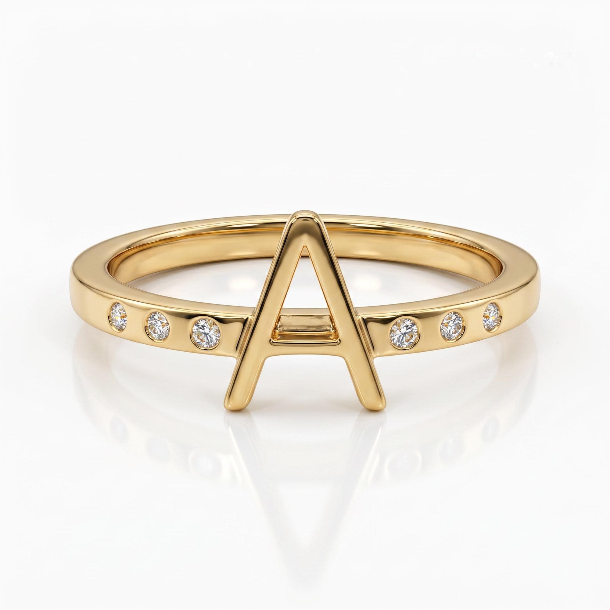 14k Gold Diamond Initial Ring, Personalized Square Band Monogram Ring - Melt'm Jewelry