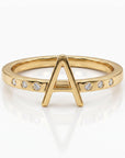 14k Gold Diamond Initial Ring, Personalized Square Band Monogram Ring - Melt'm Jewelry
