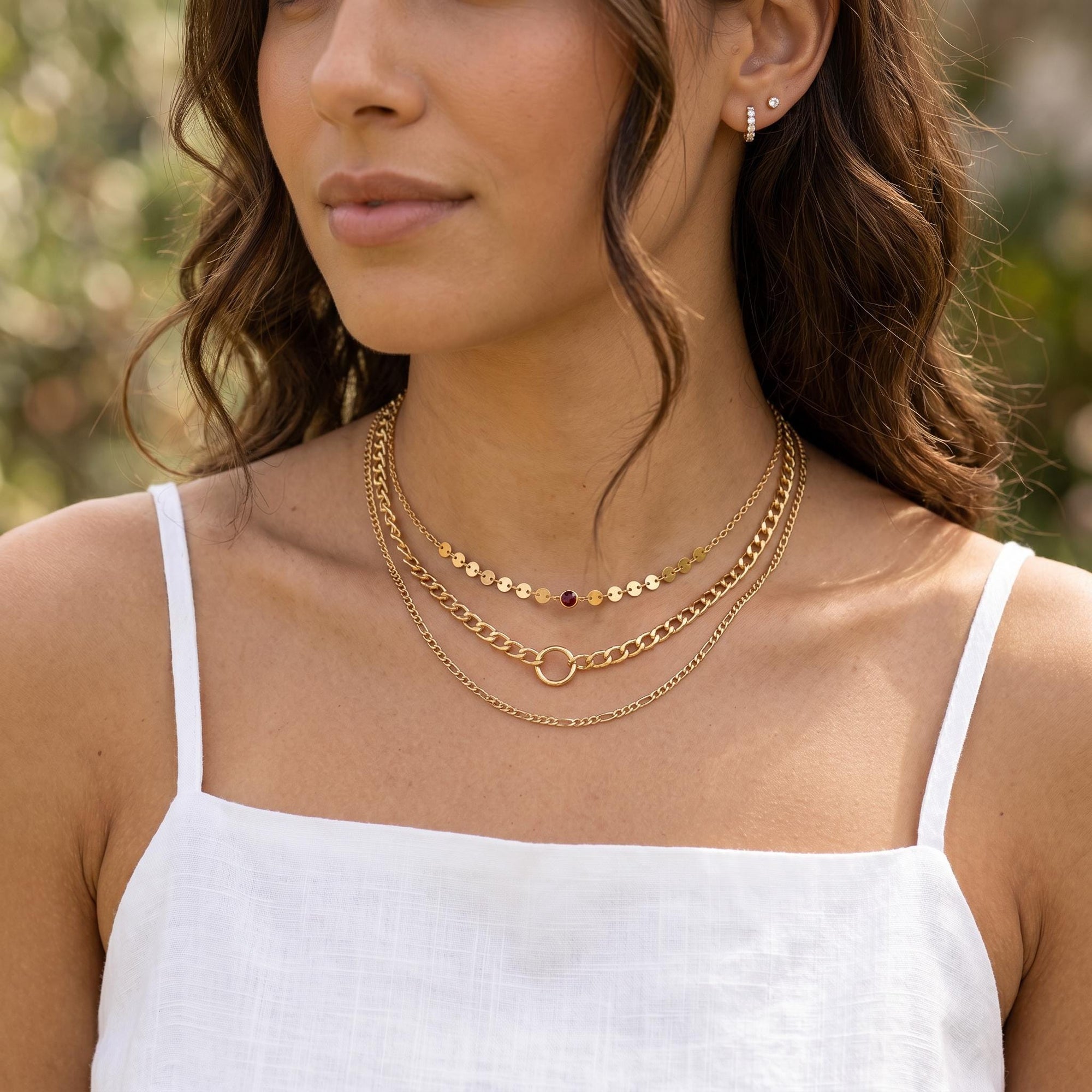 Gold Coin Chain Garnet Necklace, Garnet Choker - Melt'm Jewelry