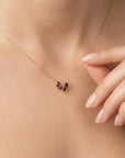 Marquise Pink Tourmaline and Green Tourmaline Necklace 14k Solid Gold