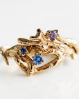 Sapphire Twig Ring 14k Solid Gold – Branch Ring with Colorful Blue and Lilac Sapphires, Nature Inspired Botanical Handmade Ring