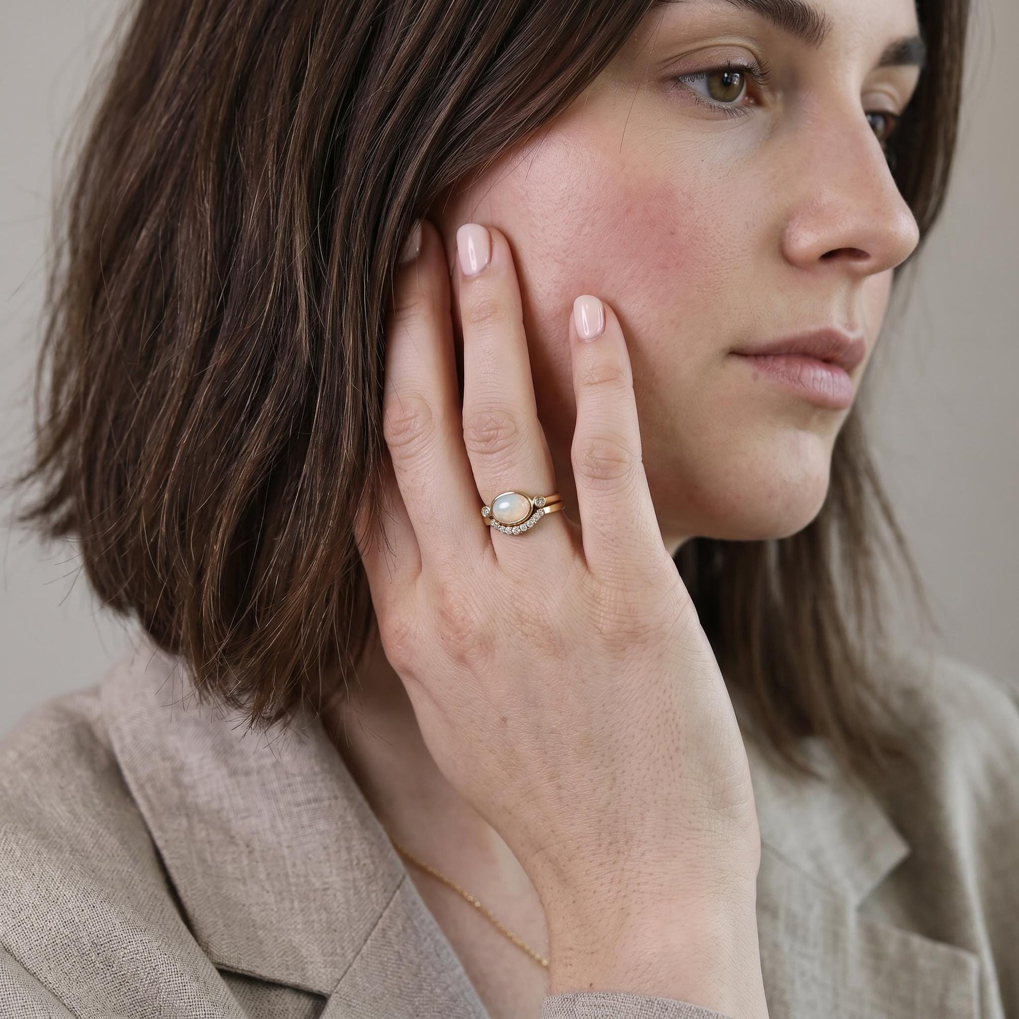 Ethiopian Opal Ring 14k Solid Gold – Diamond &amp; Oval Opal Engagement Ring, Handmade October Birthstone Ring, Anniversary Gift for Her - Melt'm Jewelry