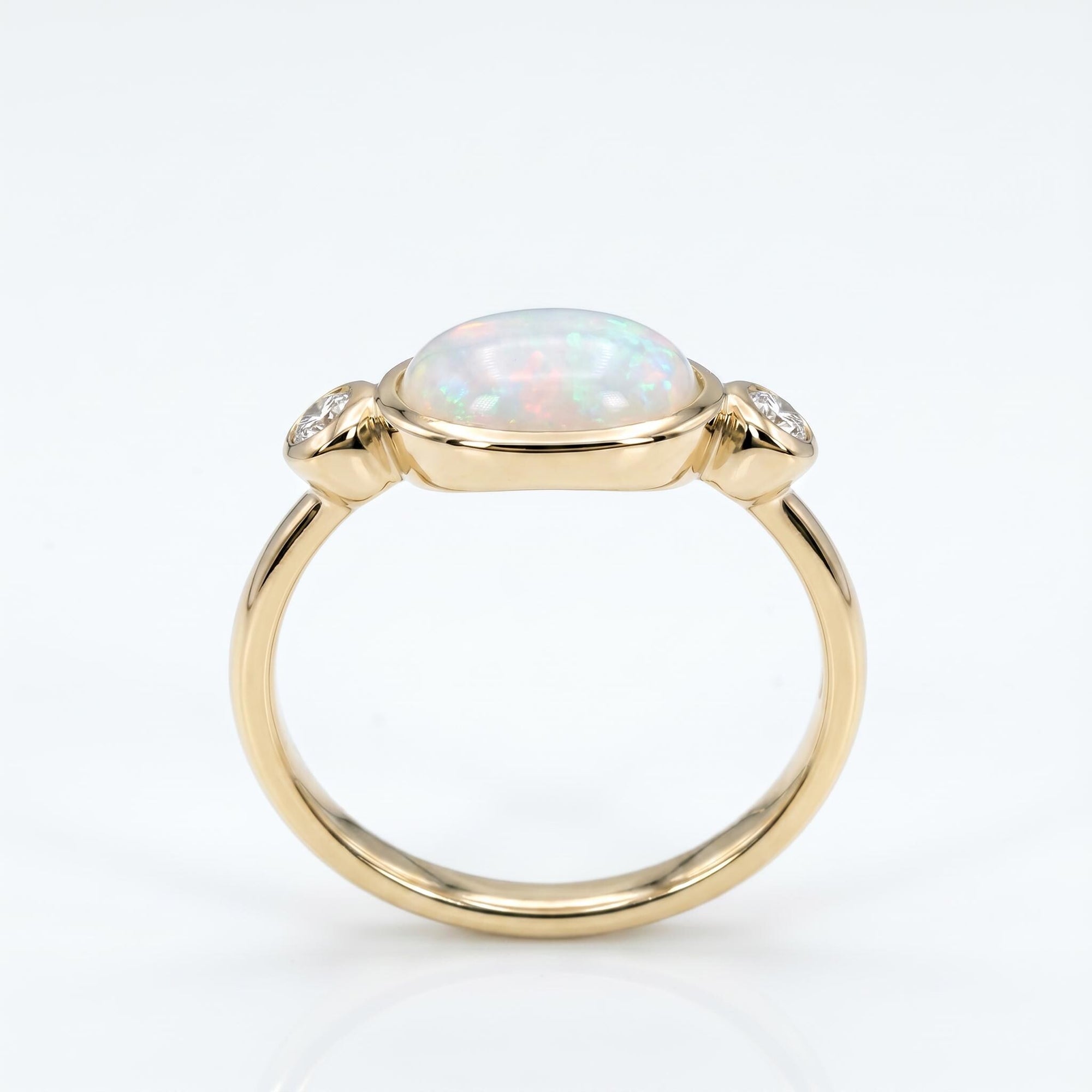 Ethiopian Opal Ring 14k Solid Gold – Diamond &amp; Oval Opal Engagement Ring, Handmade October Birthstone Ring, Anniversary Gift for Her