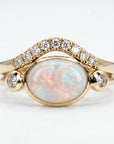 Ethiopian Opal Ring 14k Solid Gold – Diamond & Oval Opal Engagement Ring, Handmade October Birthstone Ring, Anniversary Gift for Her