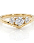 Three Stone Diamond Engagement Ring 14k Gold, Chevron Stacking Bridal Ring, Curved Dainty Wedding Band - Melt'm Jewelry