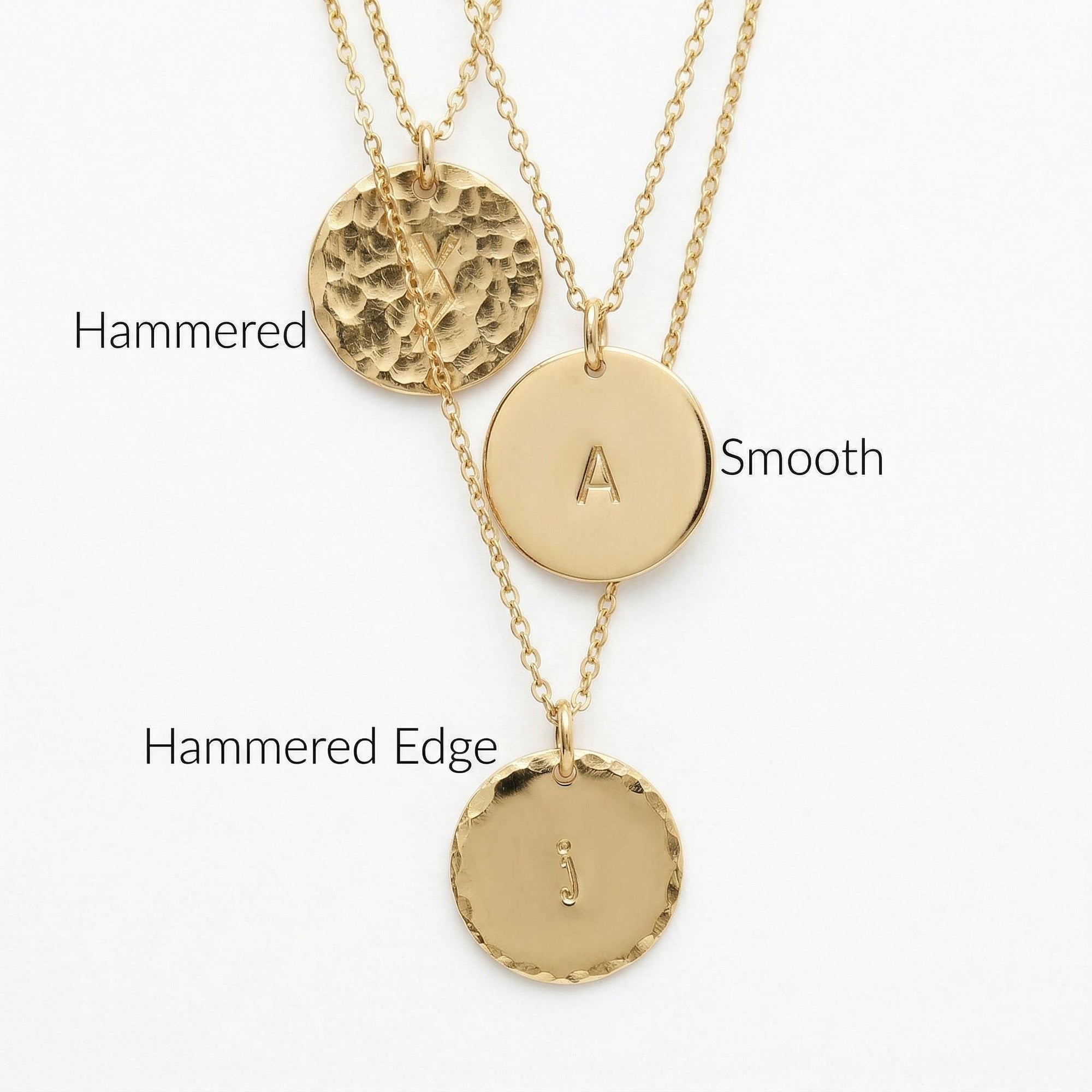 Personalized mother necklace hammered gold coin with initials