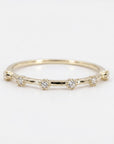 Dainty Diamond Ring 14k Solid Gold – Milgrain Bezel Set 6 Diamond Minimalist Stacking Dot Ring Gift for Her