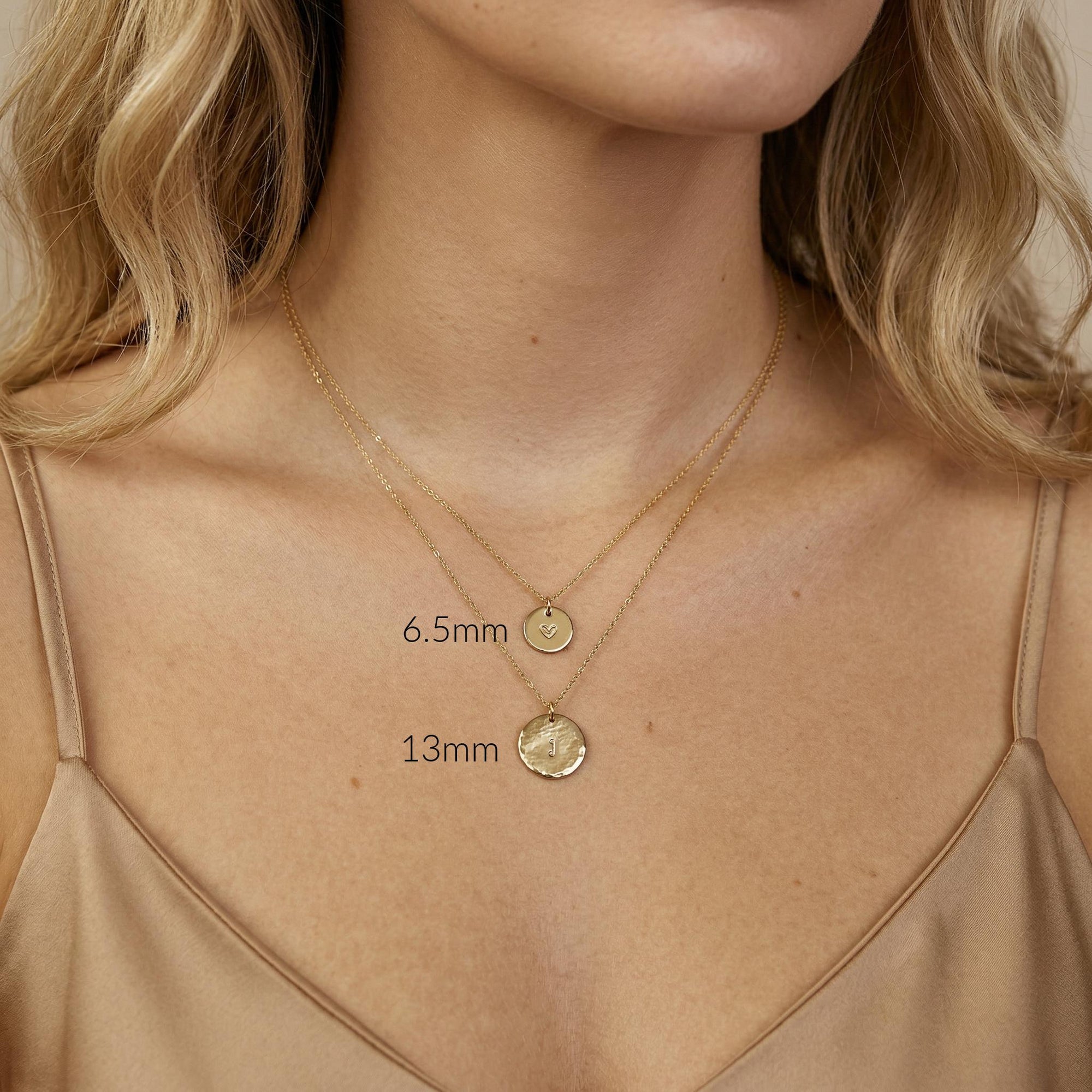 Custom Initial Necklace Gold Filled – Hand Stamped Hammered Coin Necklace, Personalized Mother Gift, Bridesmaid Jewelry