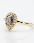 Pear Salt and Pepper Diamond Ring 14k Gold – Rose Cut Black Diamond Halo Ring, Unique Engagement Ring, Anniversary Gift - Melt'm Jewelry