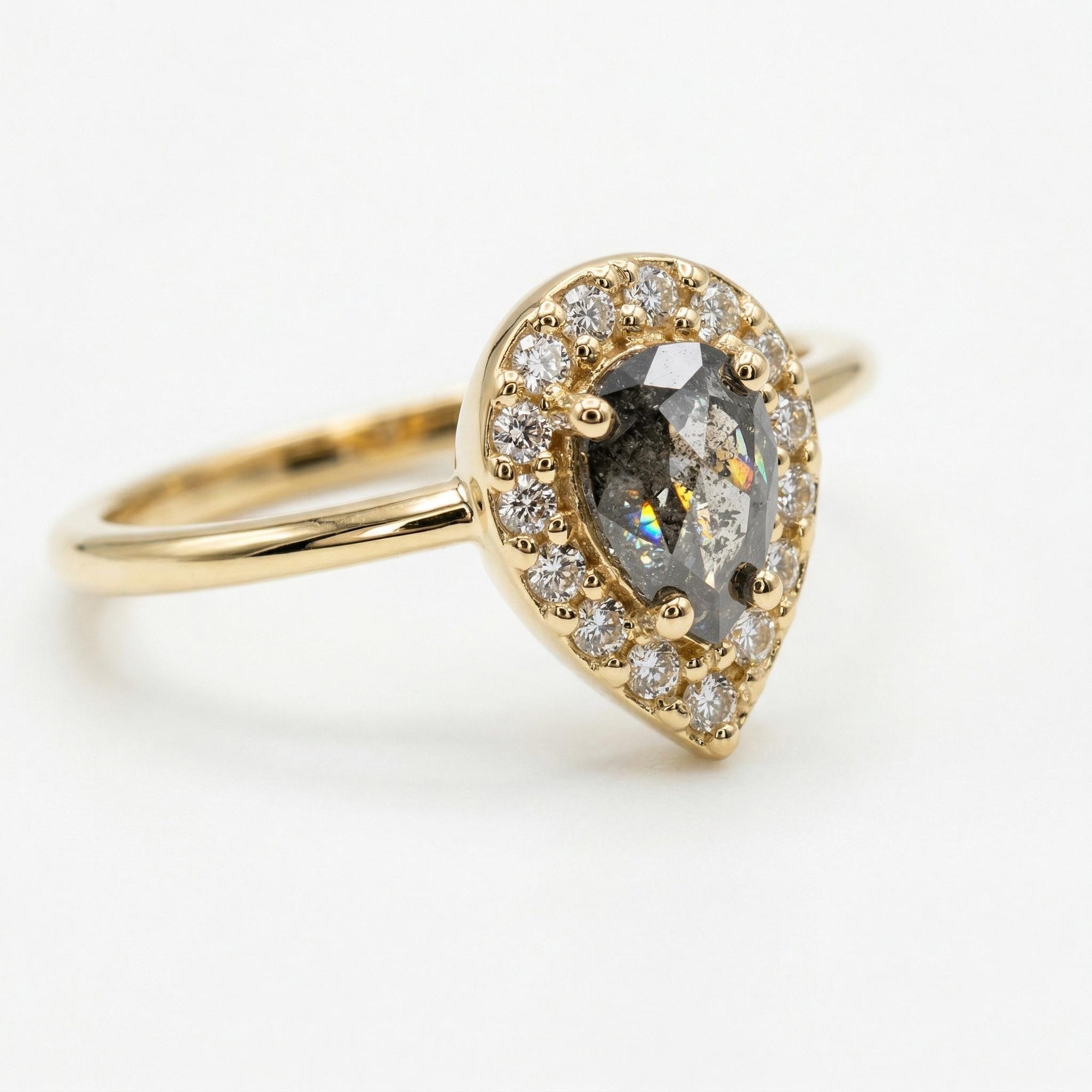 salt and pepper diamond engagement ring pear shape gold ring