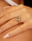 Pear Salt and Pepper Diamond Ring 14k Gold – Rose Cut Black Diamond Halo Ring, Unique Engagement Ring, Anniversary Gift