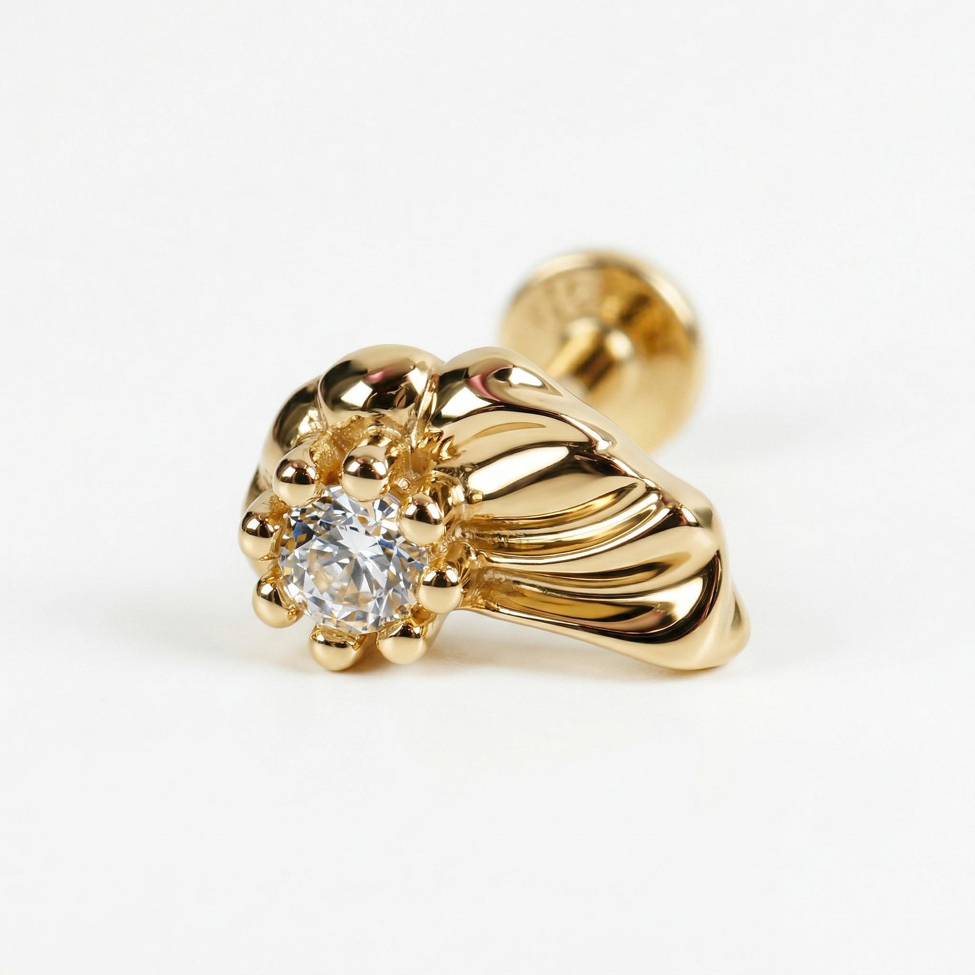 Wing Flat Back Earrings 14k Solid Gold