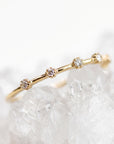 Dainty Diamond Ring 14k Solid Gold – Milgrain Bezel Set 6 Diamond Minimalist Stacking Dot Ring Gift for Her