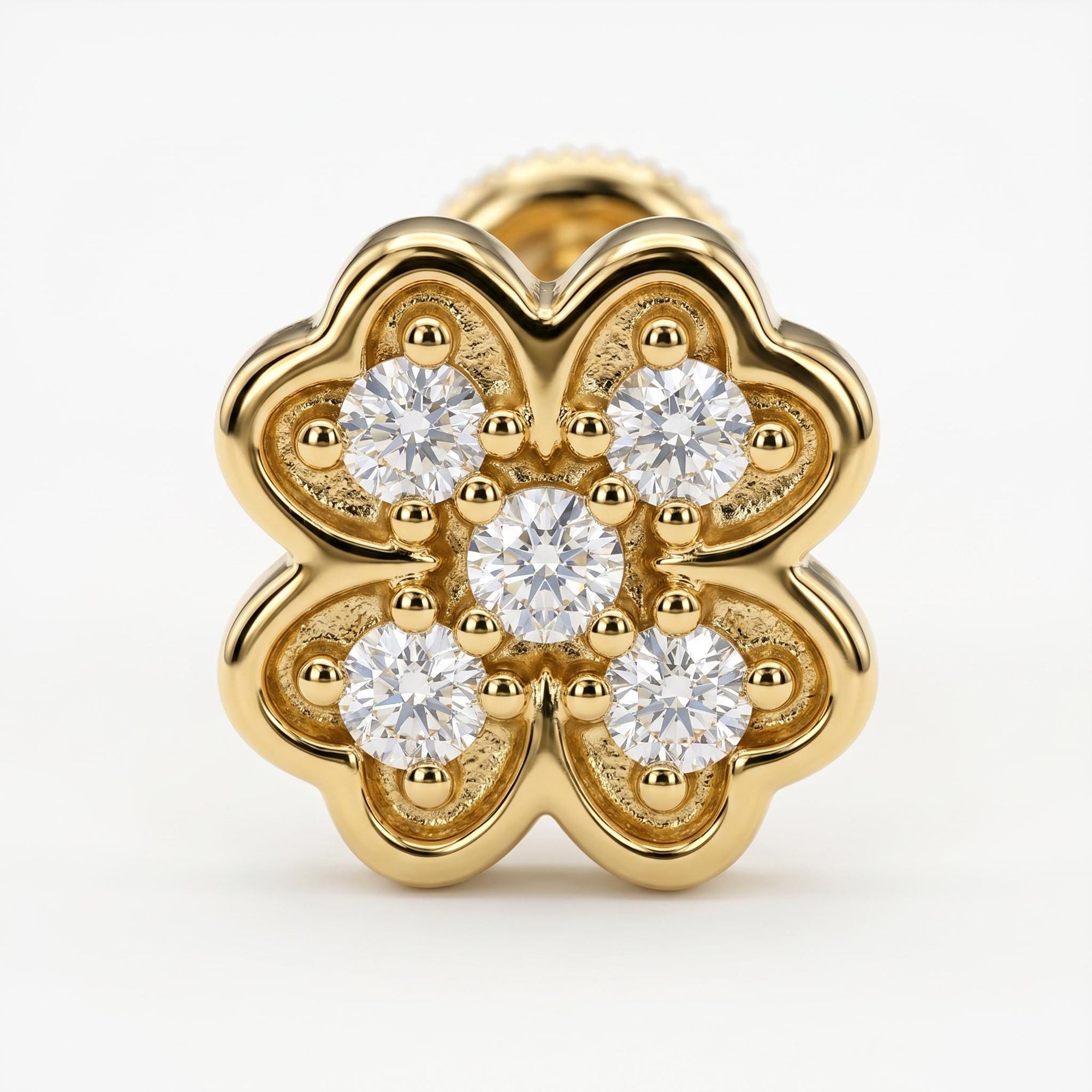 Four Leaf Clover Cz Flat Back Stud 14k Solid Gold, Luck Symbol Stack Earring - Melt'm Jewelry