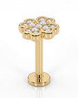 Four Leaf Clover Cz Flat Back Stud 14k Solid Gold, Luck Symbol Stack Earring - Melt'm Jewelry