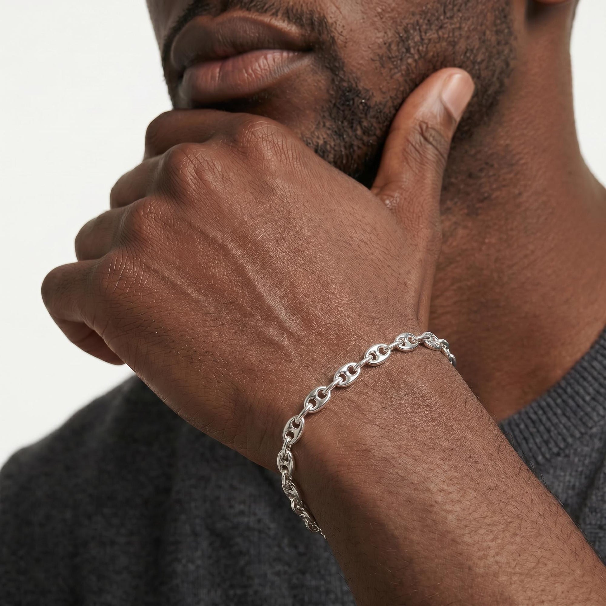 Sterling Silver 6.3 mm Puffy Mariner Chain Bracelet | Unisex Anchor Link