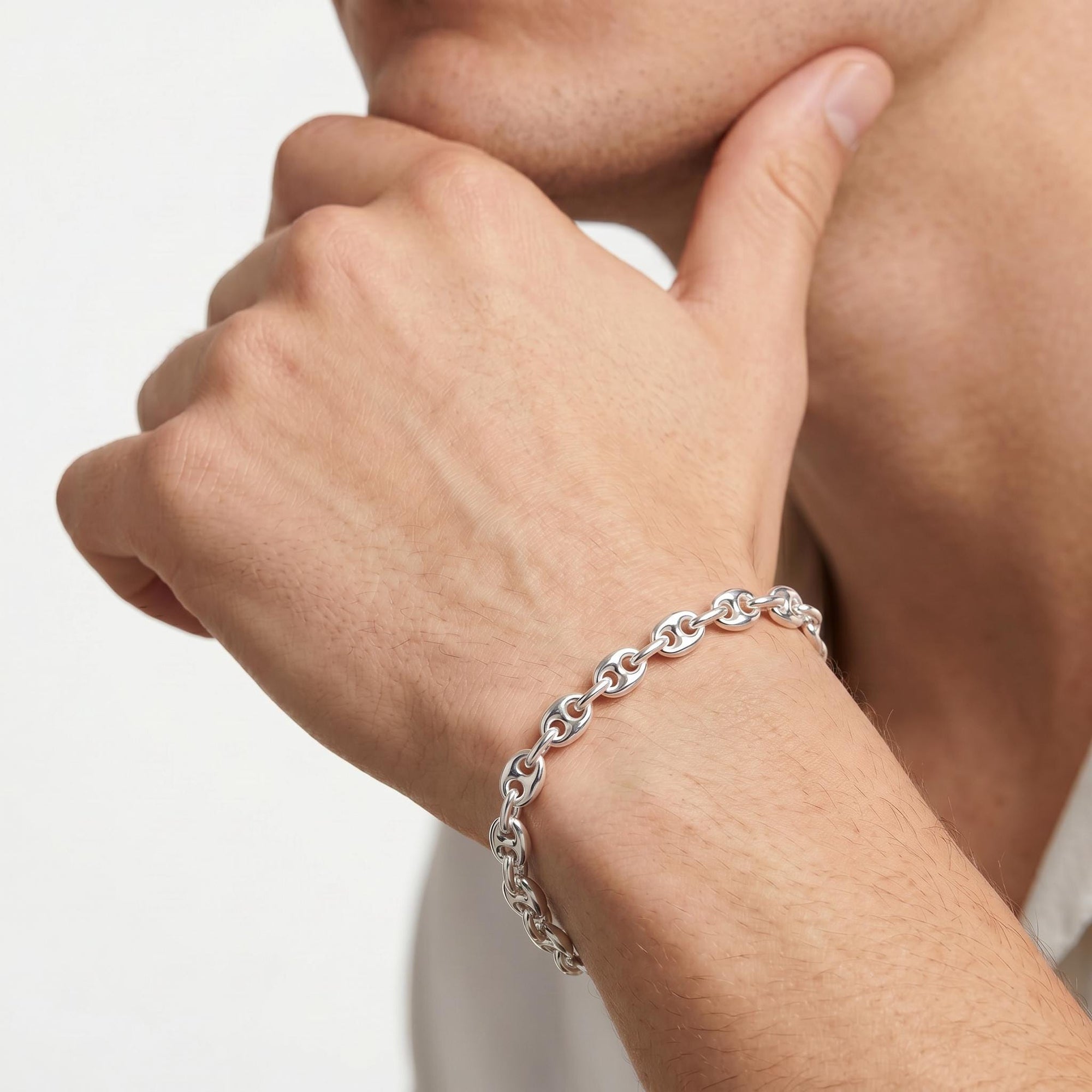 Sterling Silver 6.3 mm Puffy Mariner Chain Bracelet | Unisex Anchor Link