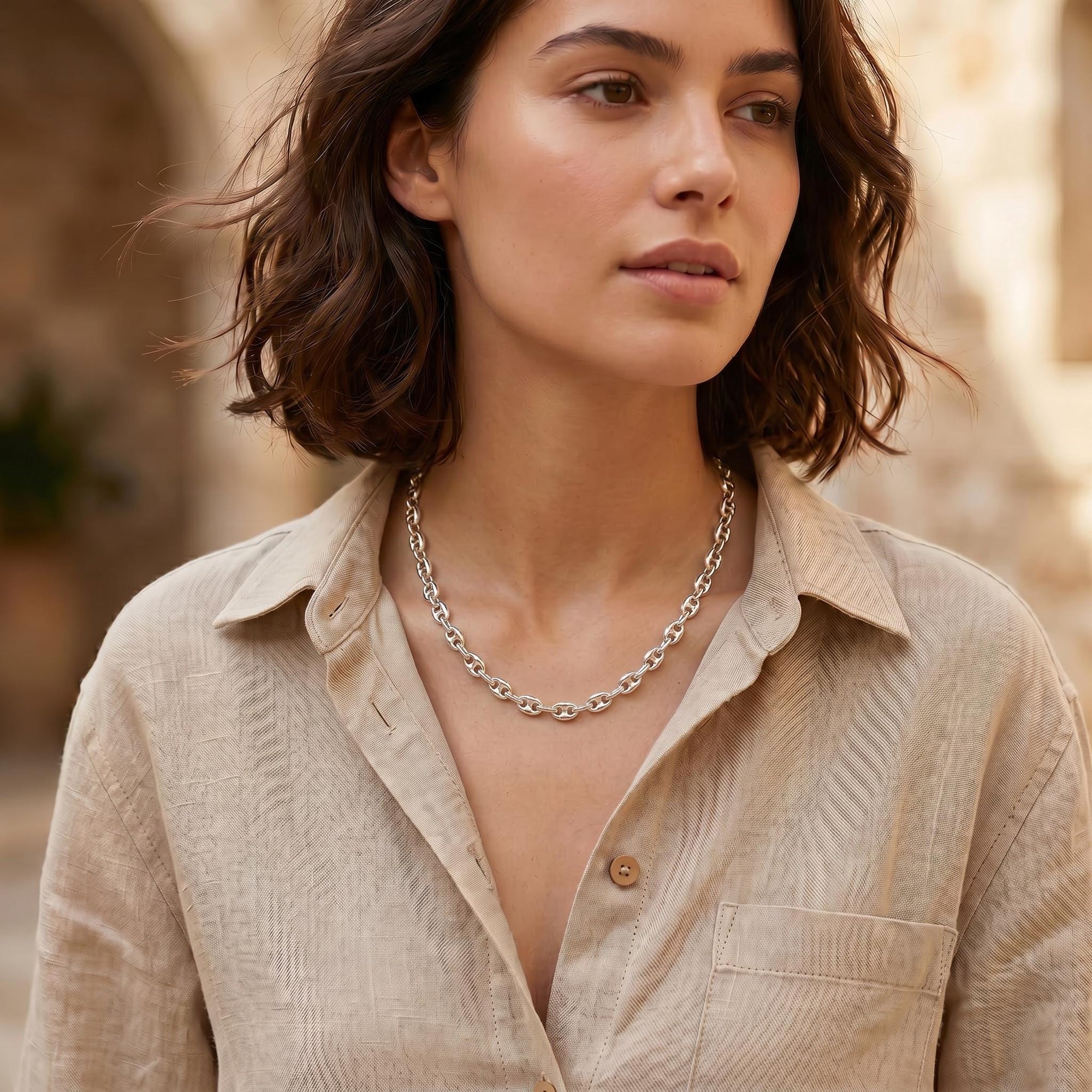 Sterling Silver Puffy Mariner Chain Necklace | Unisex Anchor Link, Modern Everyday Style - Melt'm Jewelry