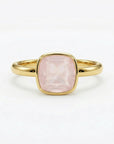 Cushion Cut Rose Quartz Ring 10k Gold, Bezel Set Solitaire Engagement Ring - Melt'm Jewelry