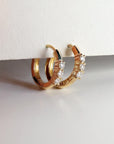 Lab Grown Diamond Huggie Hoop Earrings 14k Gold, 2mm Diamond Trio Hoops