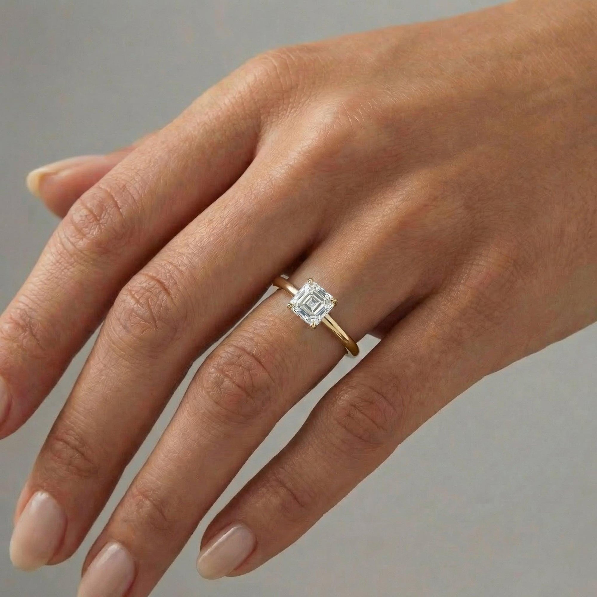 Asscher Cut Moissanite Ring 14k Gold, Solitaire Moissanite Engagement Ring - Melt'm Jewelry