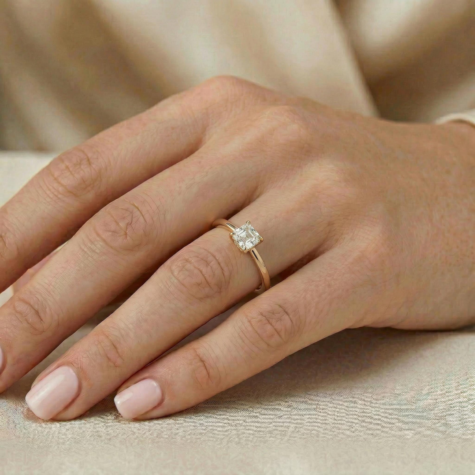 Asscher Cut Moissanite Ring 14k Gold, Solitaire Moissanite Engagement Ring - Melt'm Jewelry