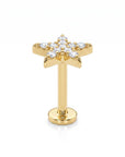 CZ Diamond Star Earring 14k Solid Gold, Internally Threaded Flat Back Earring (SINGLE)