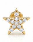 CZ Diamond Star Earring 14k Solid Gold, Internally Threaded Flat Back Earring (SINGLE)