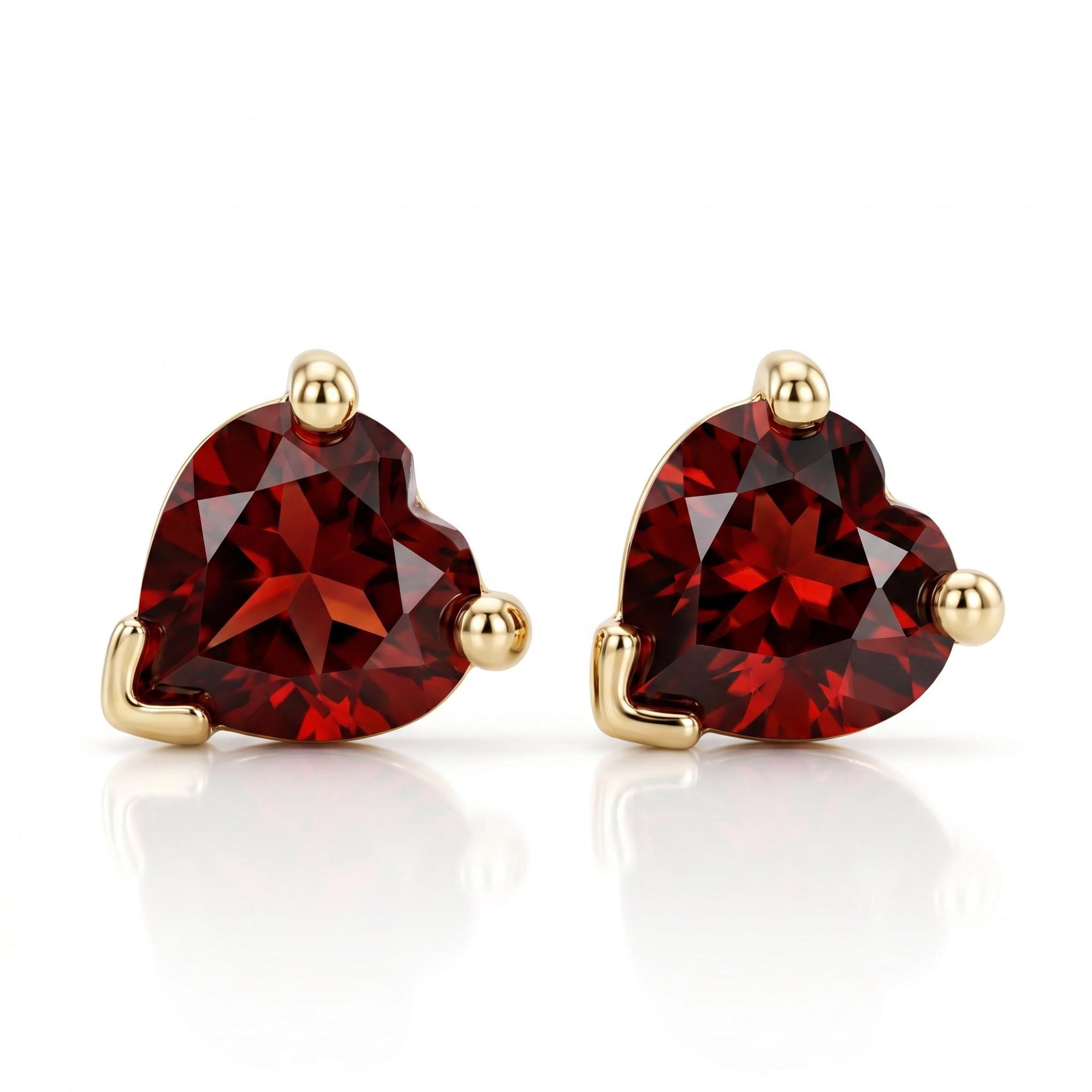 Garnet Heart Stud Earrings 14k Gold