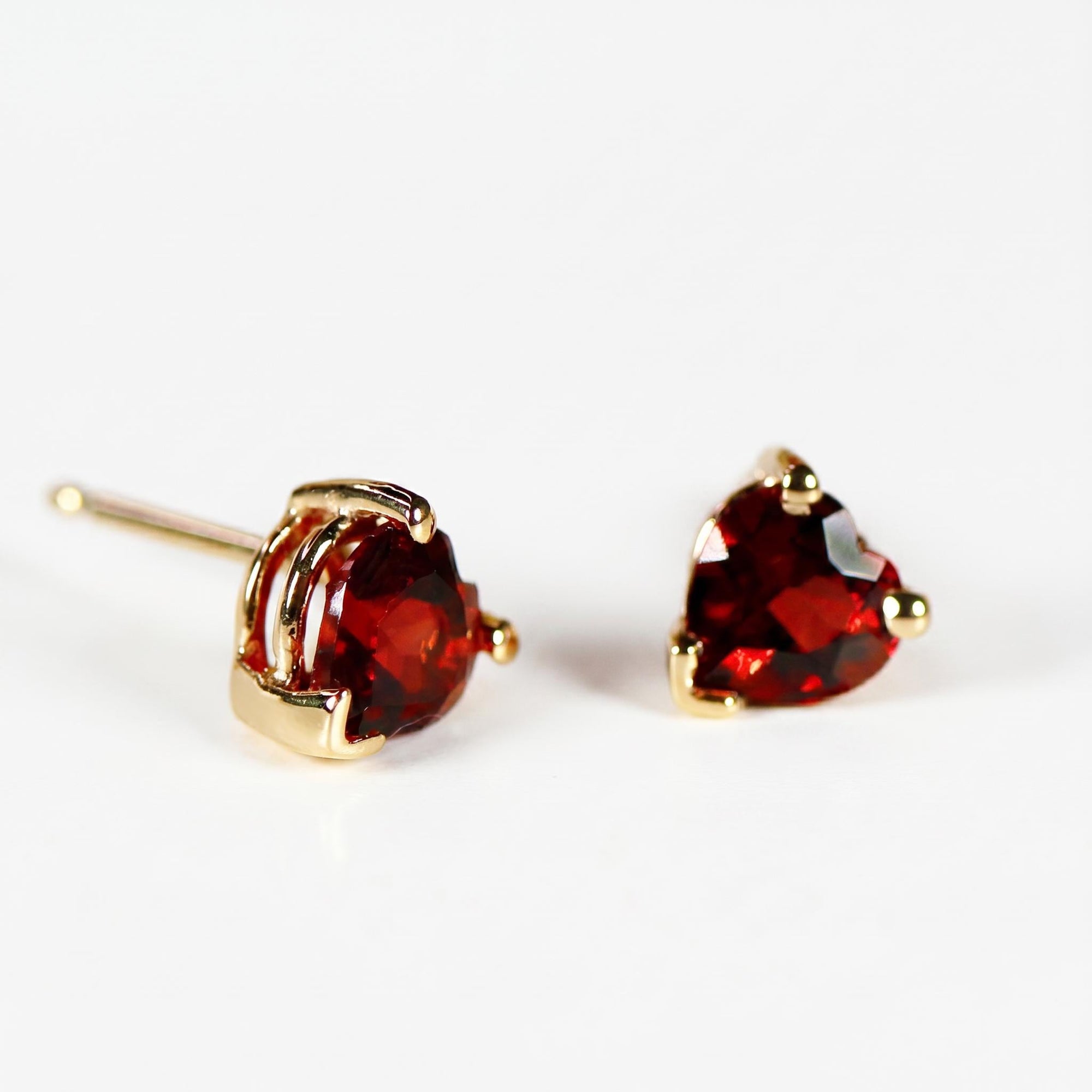 Garnet Heart Stud Earrings 14k Gold