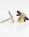 14k Gold Diamond Bumble Bee Earrings – Minimal Honey Bee Studs (SINGLE OR PAIR)