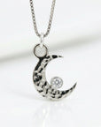14k White Gold Diamond Crescent Moon Necklace – Hammered Celestial Pendant - Melt'm Jewelry